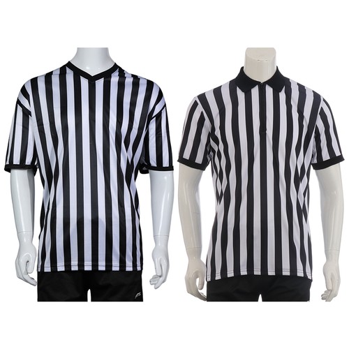 Men's Shortsleeves Referee Shirt Official V-Neck Black & White Stripe for Sports - Picture 9 of 24