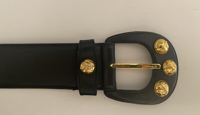 Salvatore Ferragamo stunning black leather belt w/rare gold 