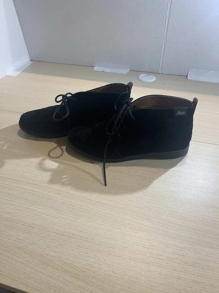 Botas Bass Flex Step para mujer 6M cuero negro encerado encaje informales zapatos relajados Foto 2 de 4