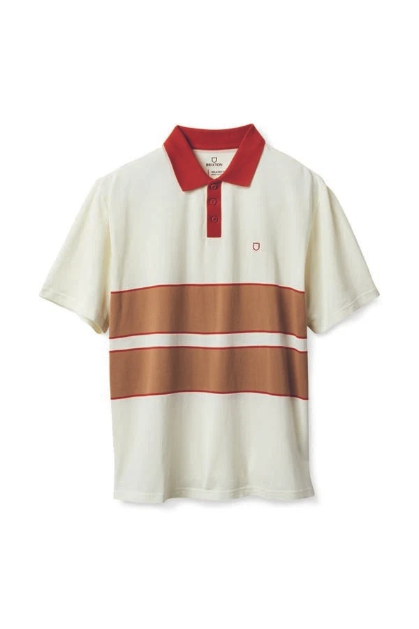 BRIXTON SHIELD BOXY POLO SHIRT OFF WHITE TAN SIZE: M