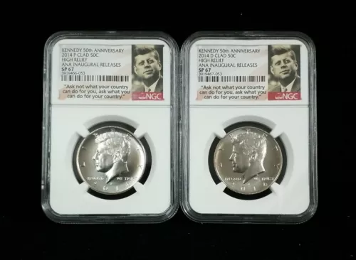 2014 P+D Clad KENNEDY HALF DOLLAR NGC SP67 50th Ann. ANA INAUGURAL 8652
