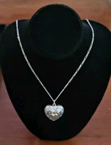 925-14k Vintage 2 Sided Heart Pendant-25x21x10mm 925 Italy Stamped Necklace 20"
