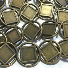 Italian Metal Button Square Center + Ring Rim Ant Brass Finish 18mm 23mm Shank