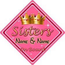 Baby On Board Car Sign ~ Sisters On Board ~ Pink - Personalised