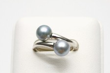 Akoya Pearl Ring 7.5-8.0mm Blue Gray Color Silver Ring