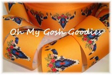 5 YARD SALE - 2 1/4 TRIBAL FLORAL BOHO SKULLS CHEER DESIGNER GROSGRAIN RIBBON