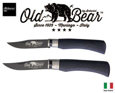 Antonini Knives Old Bear All Black Blade Laminated Handle Silver Safety Ring