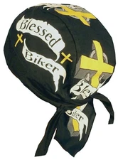 Cross, Christian Doo Rag Black Motorcycle Skull Cap Religious Chemo Bandana Wrap