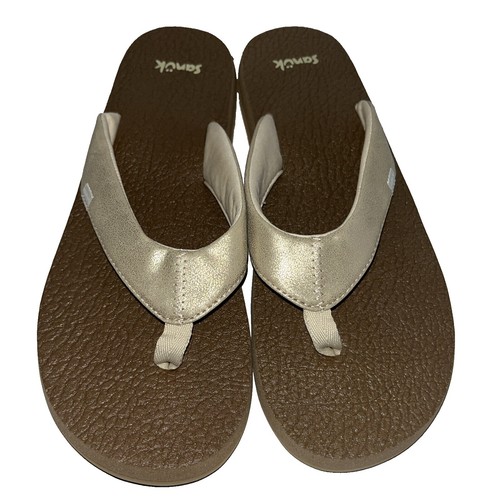 Sanuk Womens Champagne Yoga Joy Shimmer Metallic Flip Flop Sandal