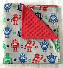 Baby Gift Blanket Robot Minky Toddler Red Large Size Boy Shower Present Handmade