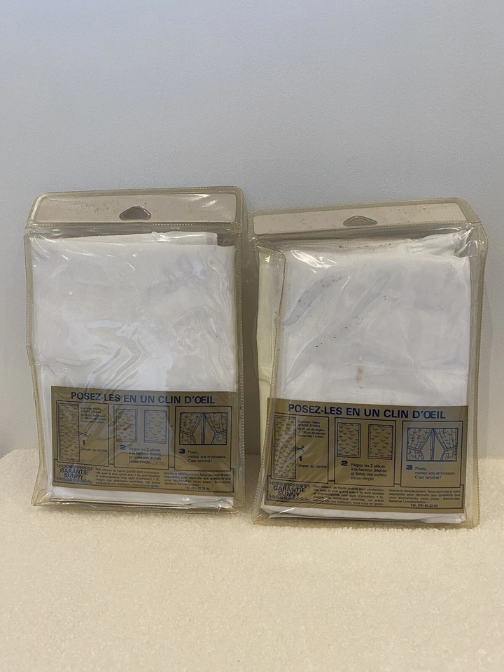 Ancien Voilage Rideaux Bonne-Femme Blanc Avec Embrasse Fabrique En France - Photo 2/3