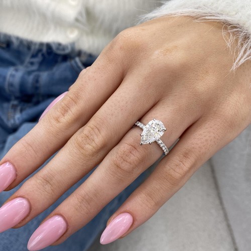 Pear Lab-Created Diamond Solitaire Proposal Ring E/VS1 2.35Ct 14K White Gold - Picture 4 of 9