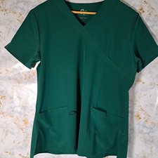 GT Performance Womens Scrub Top Green V neck 2 front pockets Stretch Size L