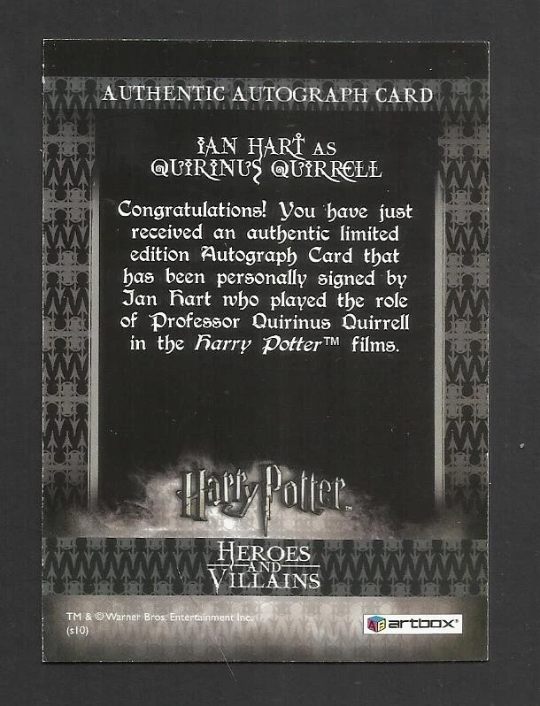 ARTBOX IAN HART QUIRINUS QURIREL HARRY POTTER HEROES AND VILLAINS AUTOGRAPH CARD - Image 2 of 2