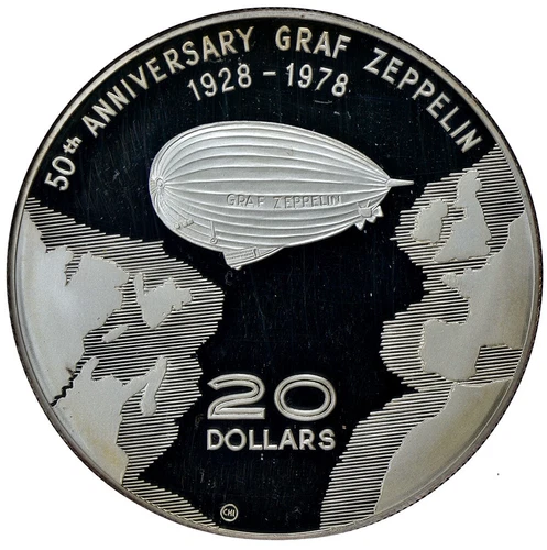 DOMINICA $20 1978 Silver NGC PF63UC '50th Anniversary of Graf Zeppelin'