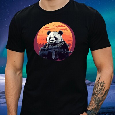 Mens Panda Gun Print Cotton T-Shirt Size XS to 5XL