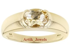 Natural Citrine Gemstone With 14K Gold Plated Silver Ring For Men's #841