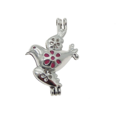 3pcs Silver Plated Peace Dove Pearl Cage Oil Diffuser Locket