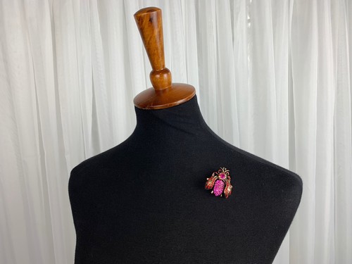 Unique Vintage New Bee Insect Rhinestone Crystal Pink Red Brooch Pin Pendant - Picture 2 of 7