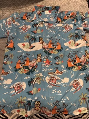 Surfing Santa Claus Christmas Hawaiin Shirt Men s L