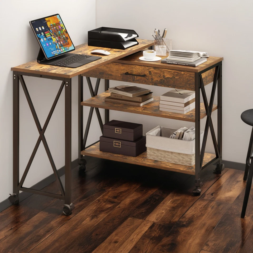 360° Rotating Sofa Side Table Mobile Swivel Rolling Desk Living Room Home Office - Image 4 of 4