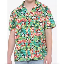 DISNEY Mickey Mouse Floral Button Up Hawaiian Shirt Mens Vacation Resort Sz XL