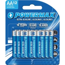 Powermax 12-Count AA Batteries, Ultra Long Lasting Alkaline Battery, 10-Year Sh