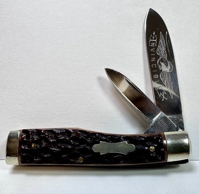Vintage Columbia Invincible Gunstock Jigged Bone Germany Pocket Knife