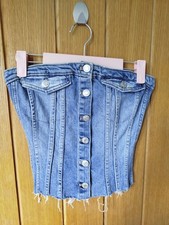 Zara Y2K blue corset style distressed denim tubetop size xs