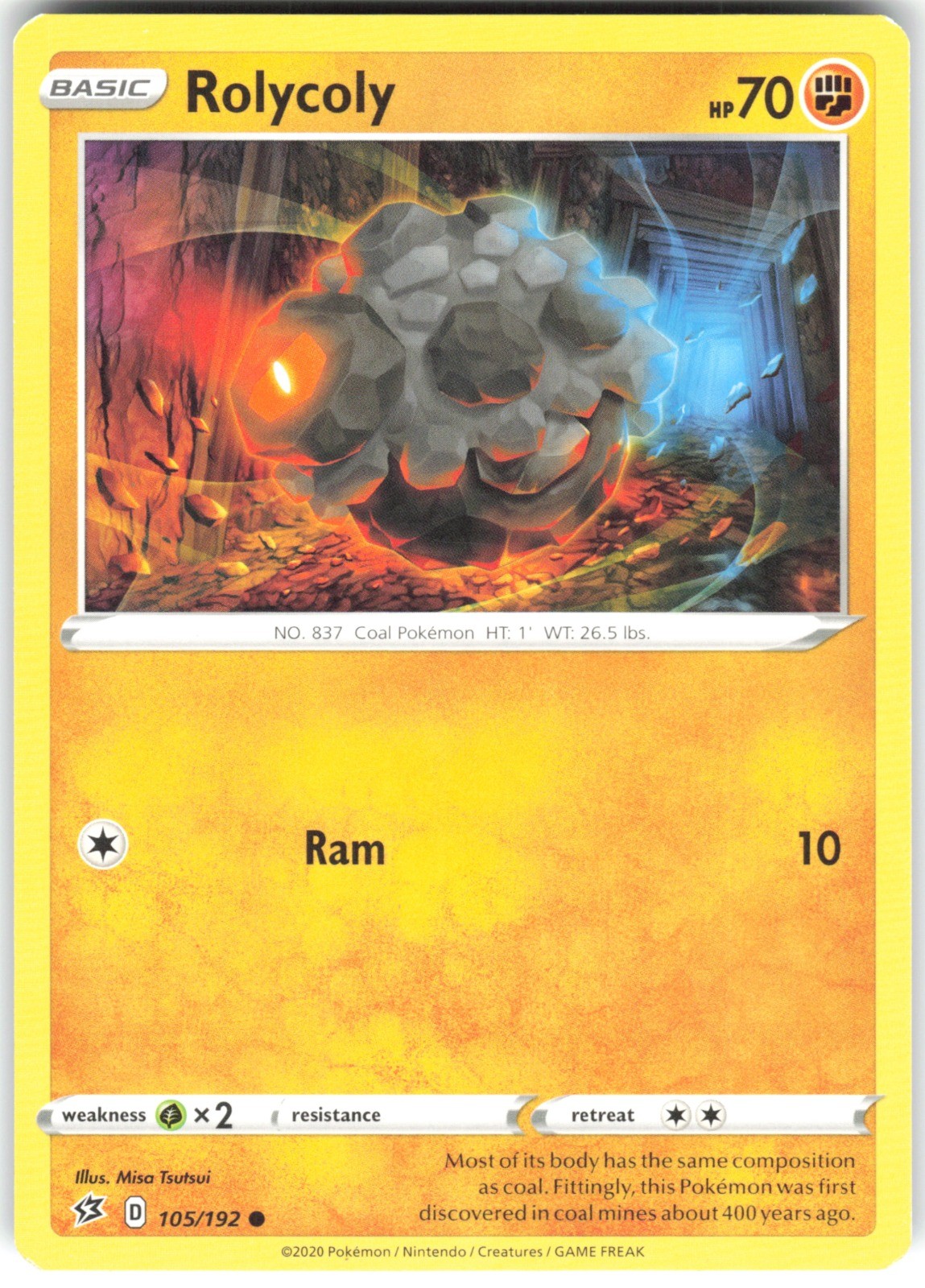 Rolycoly 105/192 SWSH02: Rebel Clash Common Pokemon Card LP