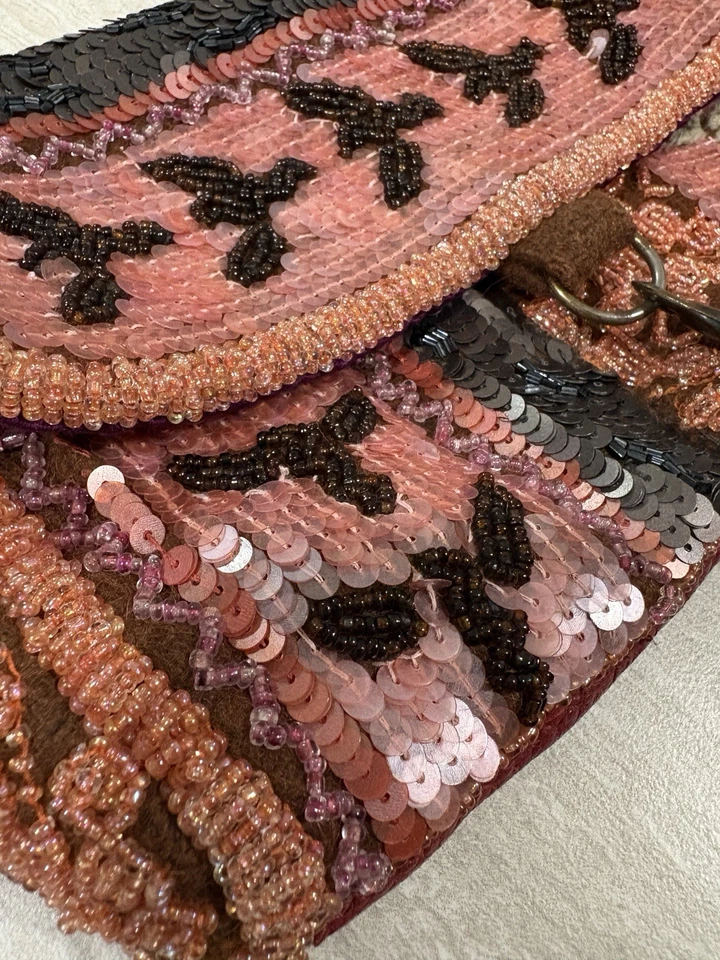 Jamin Puech Beaded Leather & Wool Top Handle Bag Floral Brown Red Shoulder Bag - Image 2 of 4