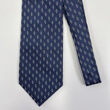 Paul Fredrick 100 Silk Necktie Blue White Woven Geometric  4"