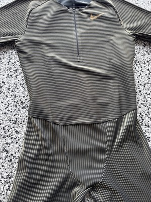 Men's Nike Elite Pro One Piece Black Gold Track Speed Suit CW2568