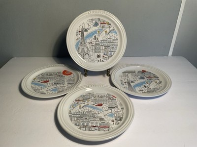 RARE Limited Edition LE CREUSET Round Snack Plates 7.5  Paris Design - Set Of 4