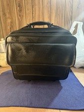 Black Leather Rolling Wheeled Laptop Briefcase Mobile Office Pilot Case
