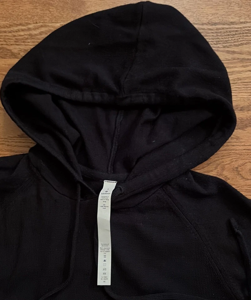Suéter Pullover con Capucha Lululemon Mujer Negro Lana Merino Tejido Talla 8 Foto 4 de 4