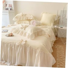 Duvet Cover Size, Ruffle Beddding Set with Bowtie, 2 Pieces Twin Cream Yellow