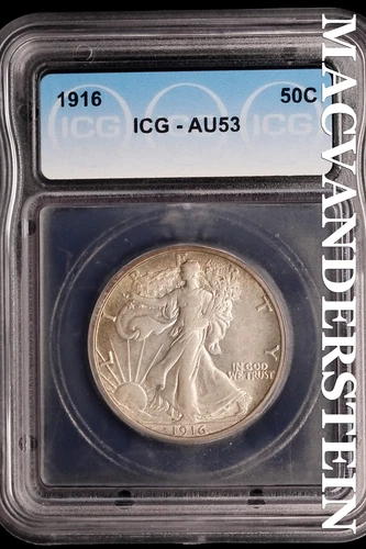 1916 Walking Liberty Half Dollar - ICG AU53 - Scarce  No Reserve  #SLK618