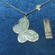 Collana Due Farfalle Sovrapposte Glitter Blu Acciaio S'agapo SGL04 Sagapo Donna