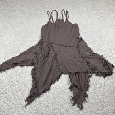 Free People Dress Womens Extra Small Brown Tattered Up Shred Slip Raw Hem