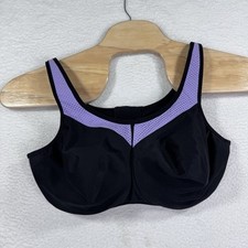 Glamorise Black Purple Mesh Sports Bra Full Support Wirefree Adjustable 40F