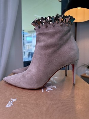 Christian Louboutin Firmamma 85 Stiefeletten Leder High Heels Grau Gr. 36 OVP
