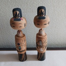 Japanese Kokeshi Wooden Doll Craft Two Piece Set 20cm Hand Collectible 13+