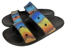 Crocs Multi Color Slides Rubber Unisex Men s 5 Women s 7 Summer Beach Casual
