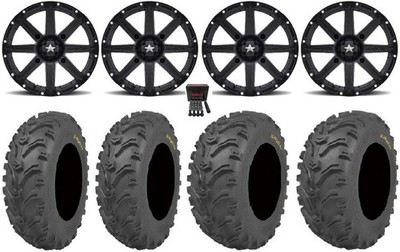 MSA Black Clutch 12'' ATV Wheels 26'' Bear Claw Tires Honda Pioneer