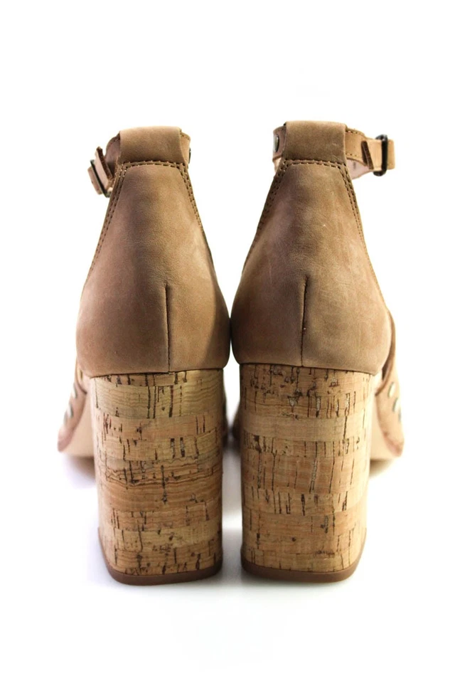 Tacones chinos de sabana de cuero con tachuelas y hebillas marrón talla 9 para lavandería para mujer Foto 3 de 4