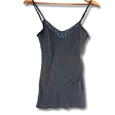 VTG Y2K Aeropostale Navy Baby Doll Lace Accent Cami M Adjustable Straps