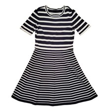 Tommy Hilfiger M Sweater Knit Dress Navy White Stripe Fit Flare Nautical Coastal
