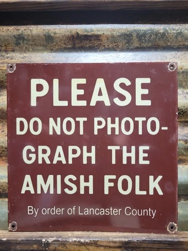VINTAGE AMISH PORCELAIN SIGN OLD DONT PHOTOGRAPH AMISH FOLK LANCASTER COUNTY PA