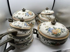 Vintage ASTA Enamelware Cookware Lid 13pc Set Floral Old Amsterdam Pot Pan Dutch